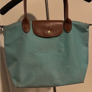 Longchamp Le Pilage Mint Tote with Brown Leather Trim